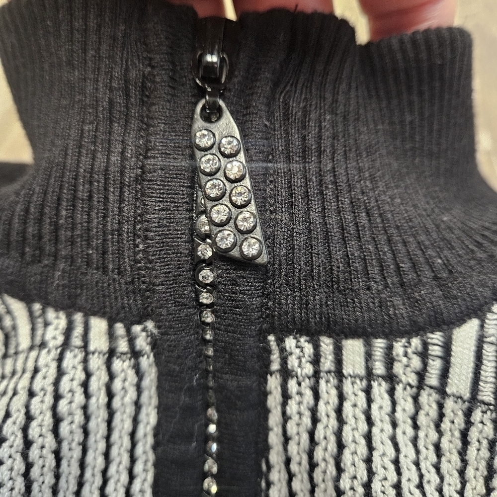 Belldini Vintage Y2K Rhinestone Zipper Cardigan Sweater Geometric Women's Large - Picture 3 of 8